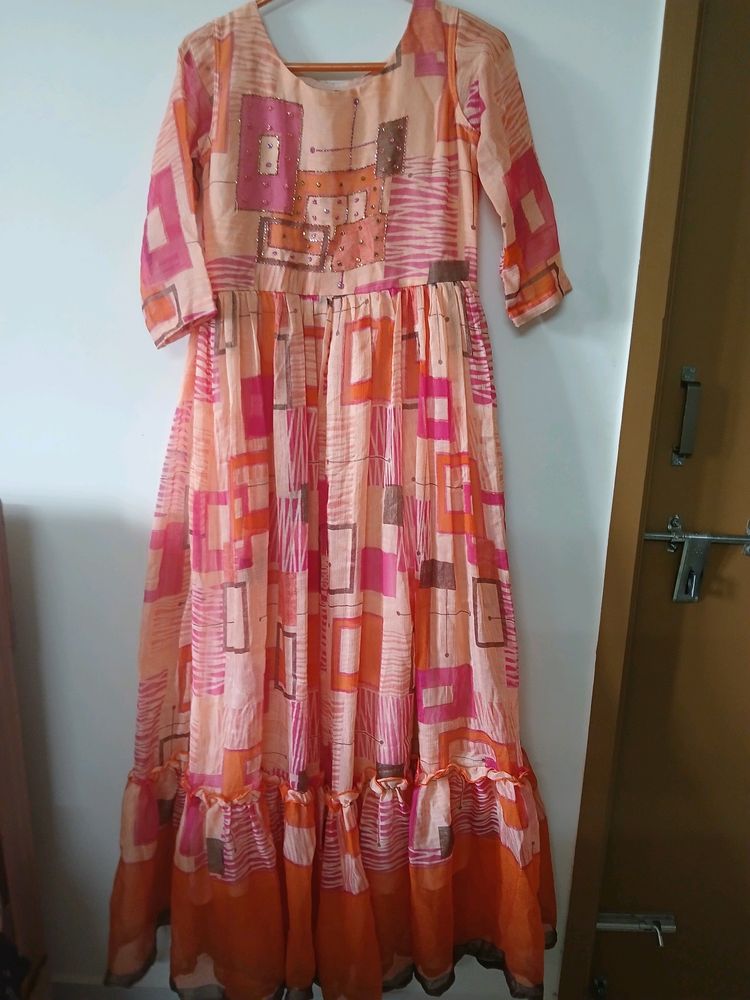Orange Patterned Maxi Dress
