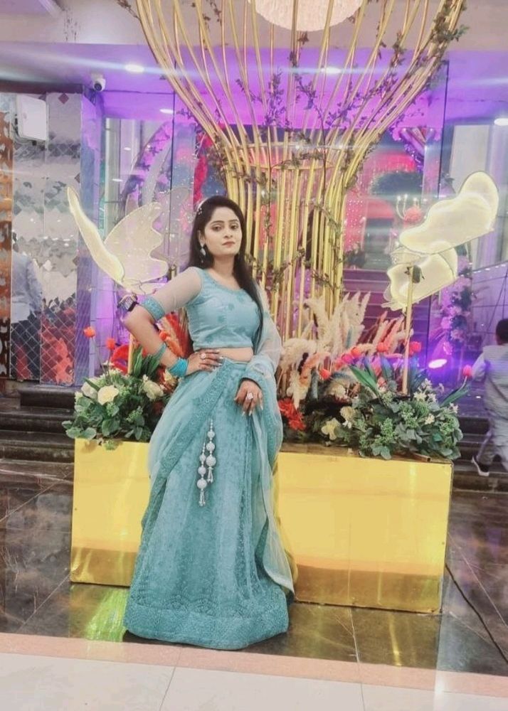 Pastel Green-Blue Shade Bridal Wear Lehenga Choli