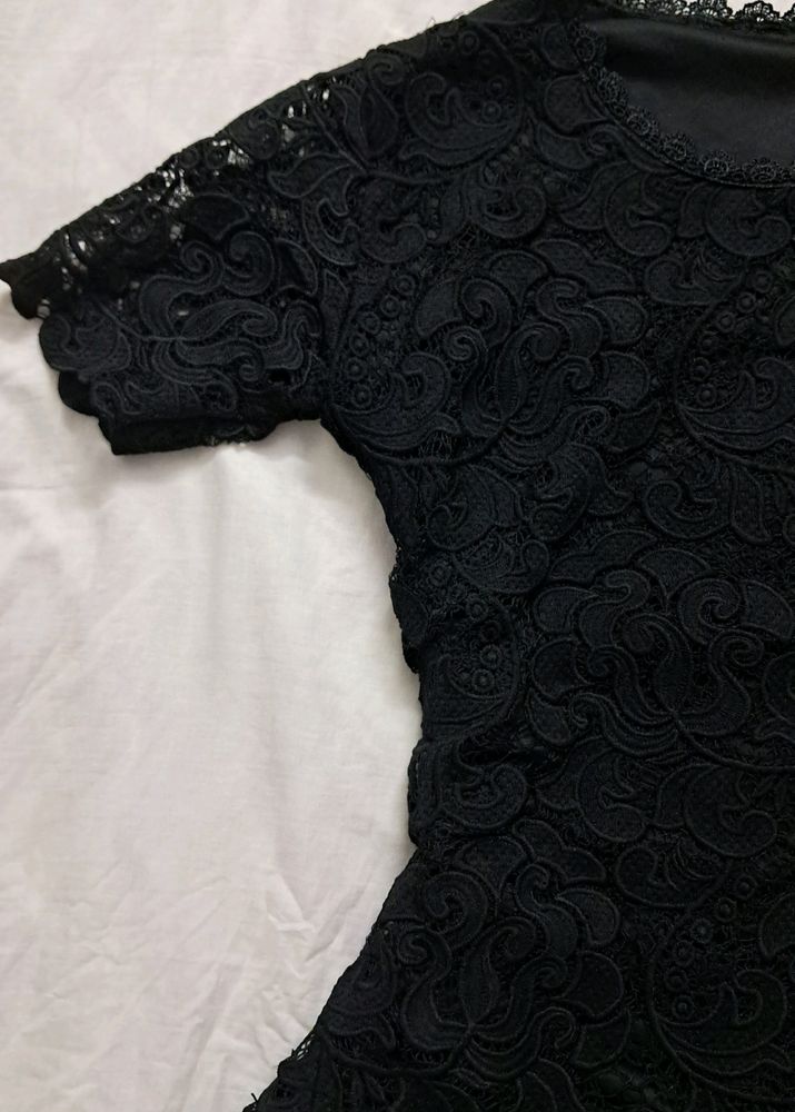 Florally Handcrafted Black Straight Top