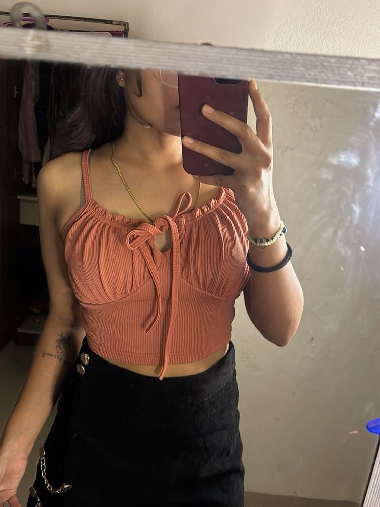 Ribbed Tie-Front Tank