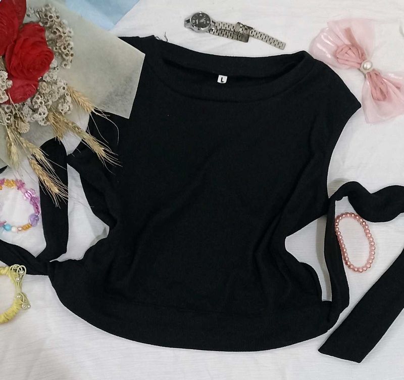Backless Black Tie Crop Top