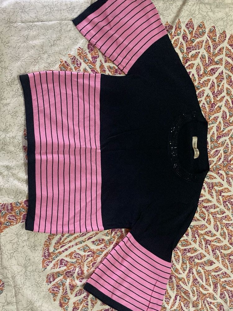 Pink Striped Sleeve Top