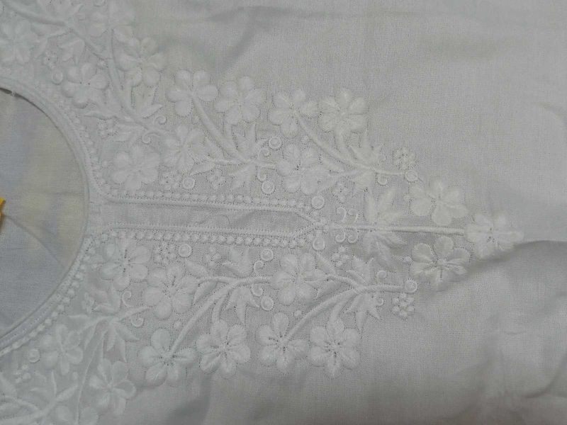 White Embroidery Short Kurti