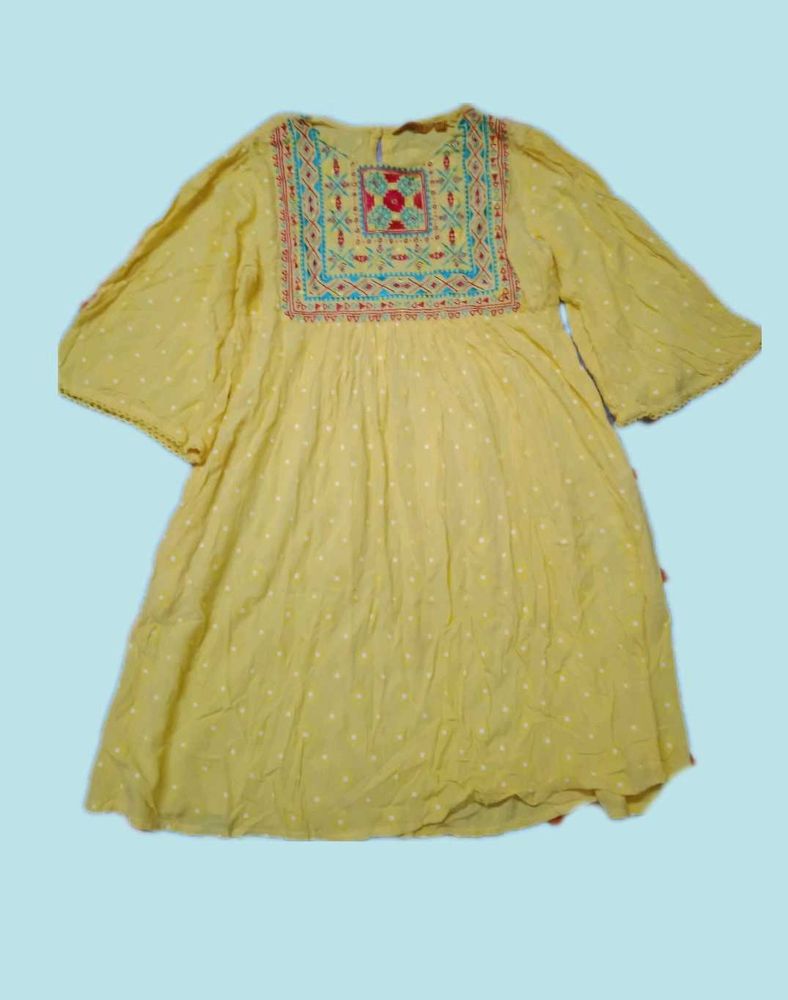 Yellow Embroidered Mini Dress