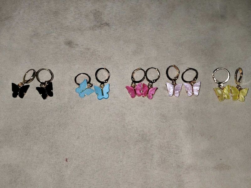 Set Of 5 Gold Plated Hoop Butterfly 🦋 Earrings