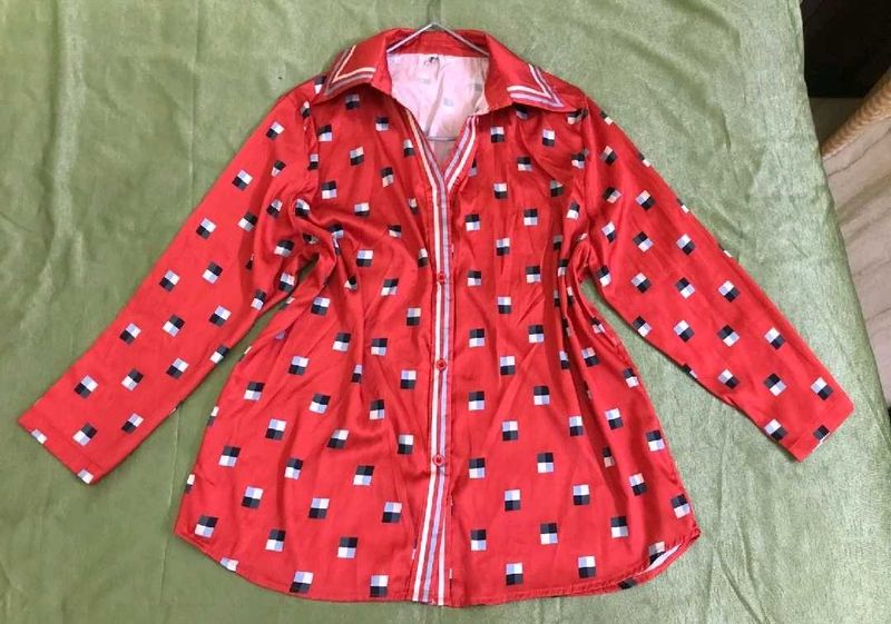 Retro Red Patterned Shirt Size S-L