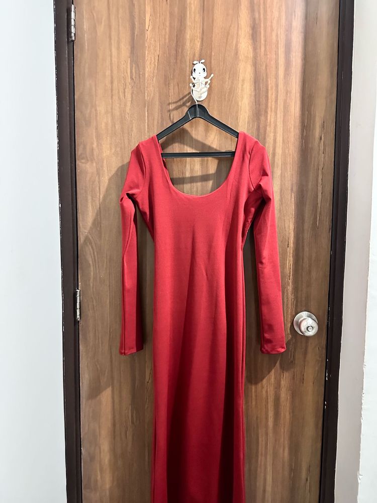 Red Long Sleeve Maxi Dress