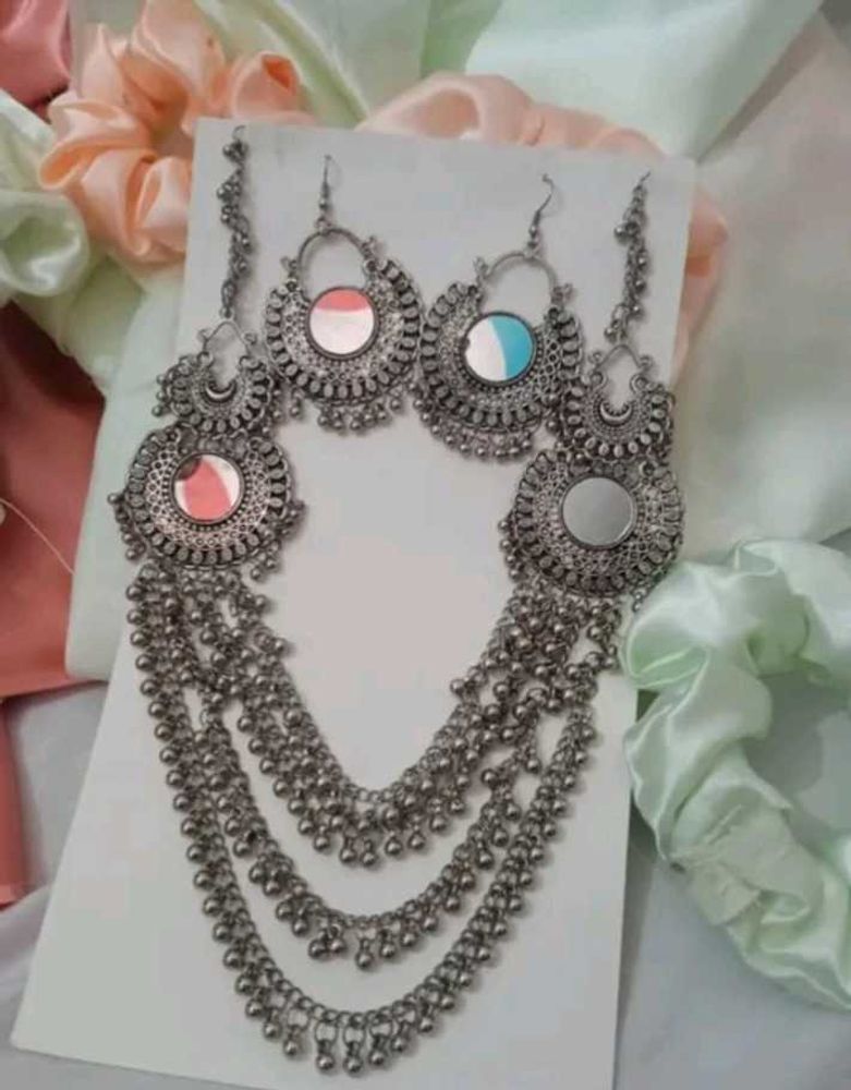 Oxidized Silver Necklace Earring Set