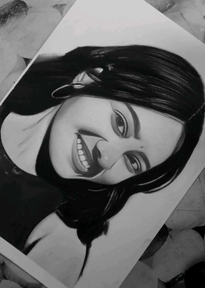 Charcoal Portrait of Smiling Woman