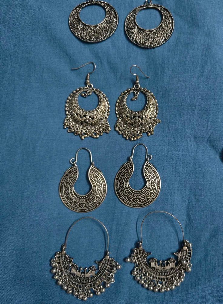 Silver Tone Statement Earring Bundle