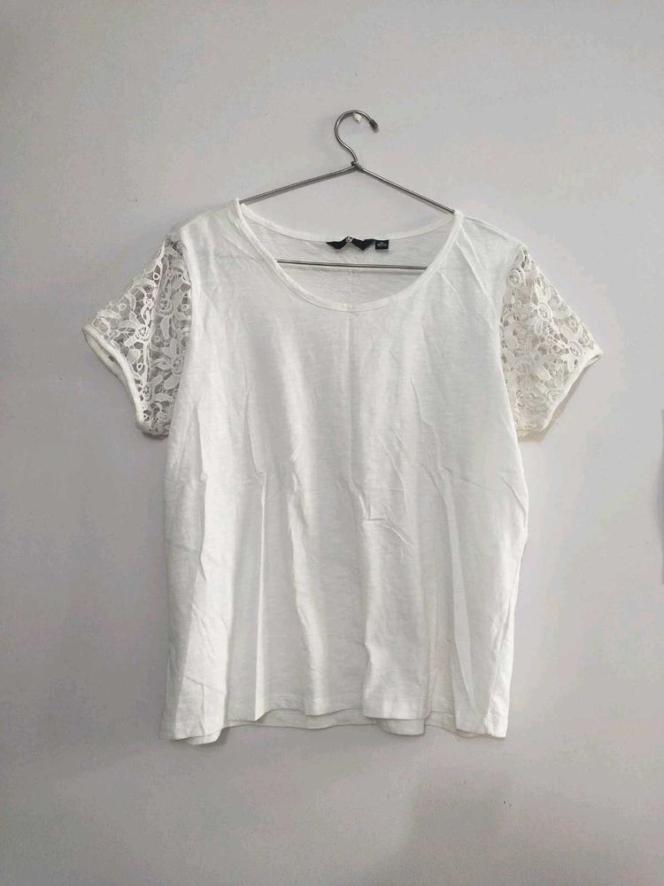 White Lace Sleeve Top
