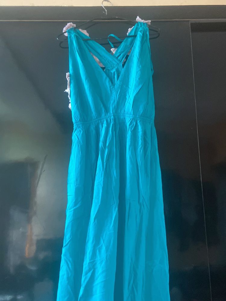 Turquoise V-Neck Summer Dress