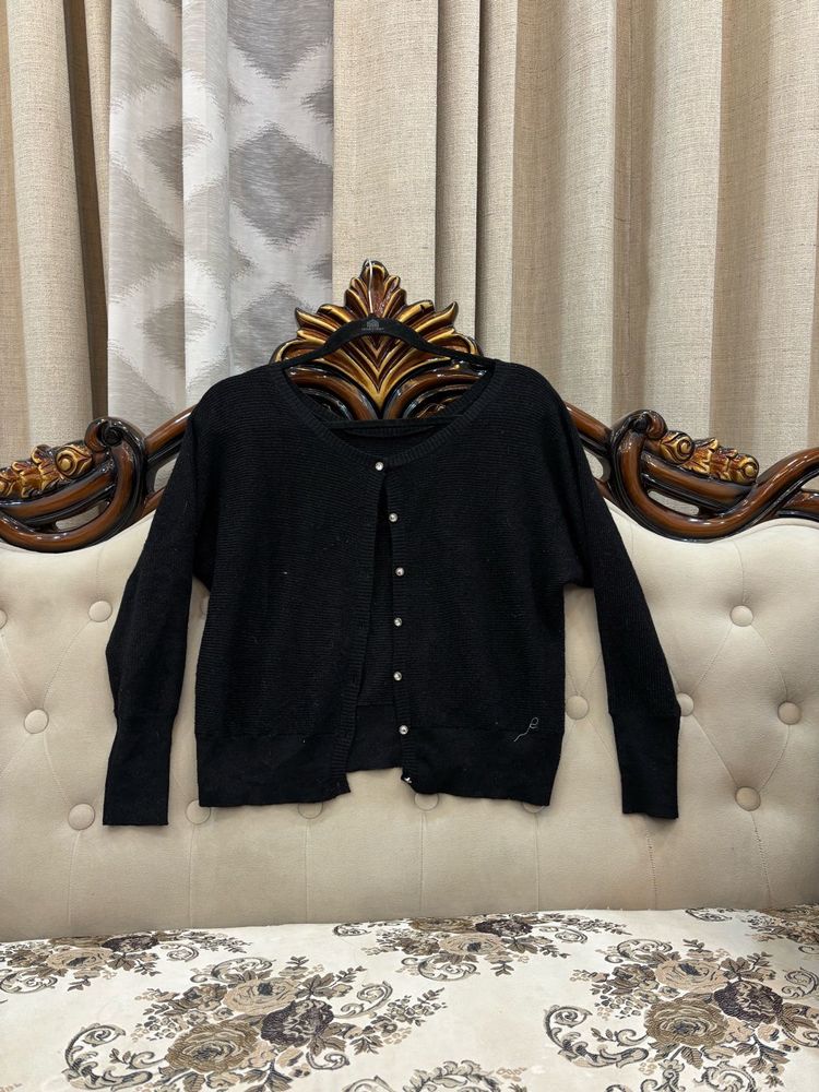 Black Button-Down Cardigan