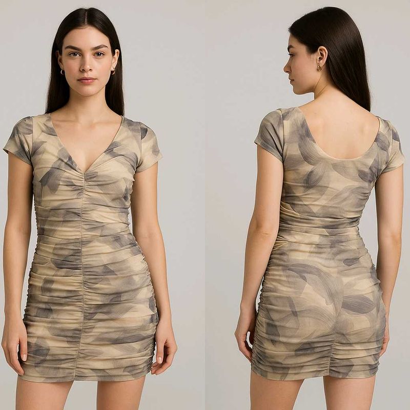 Abstract Print Ruched Mini Dress