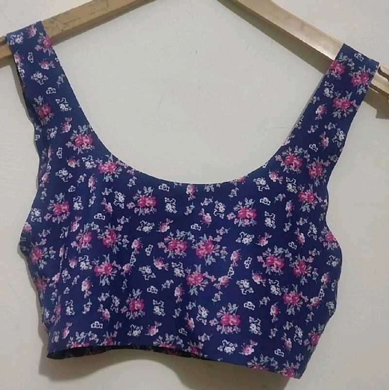 Navy Blue Sports Bra Pink Floral Print For 32D