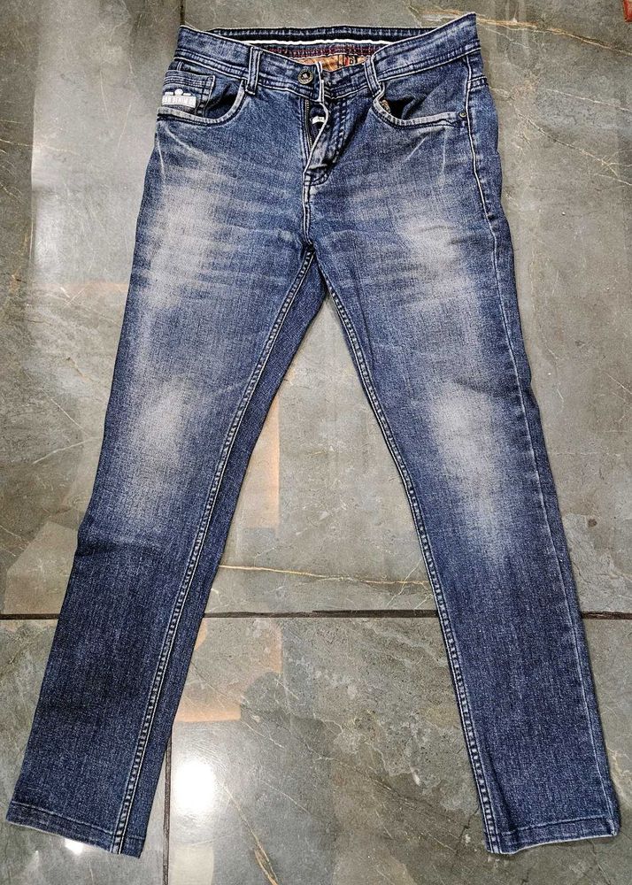 Blue Washed Print Denim Jeans