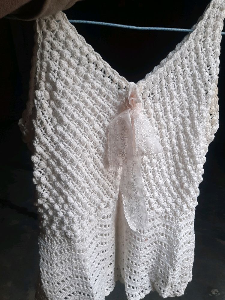White Crocheted Winter Top
