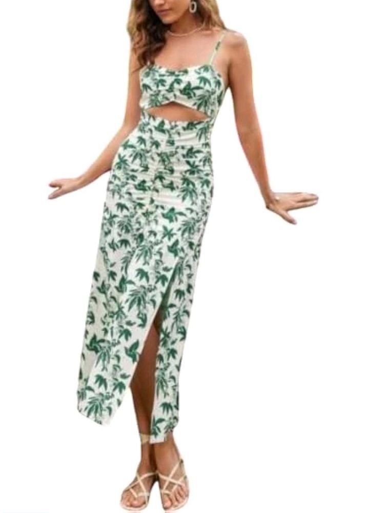 Tropical Print Cutout Midi Dress