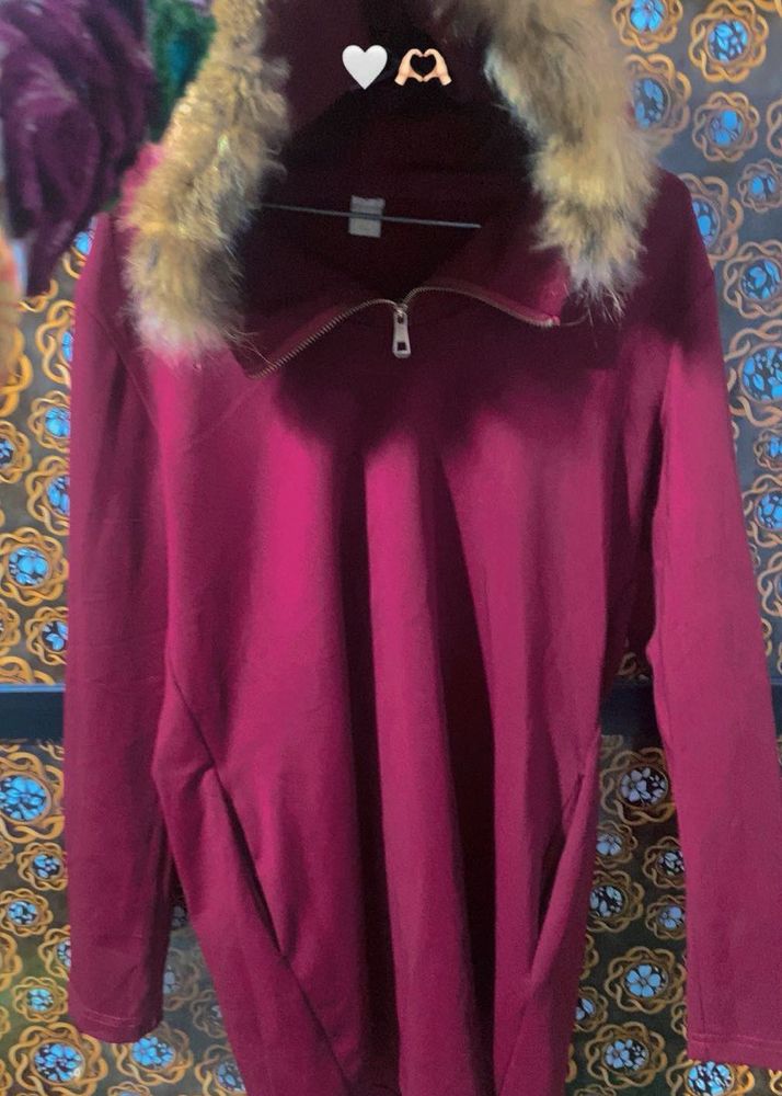 Offer,Faux Fur Trim Hoodie