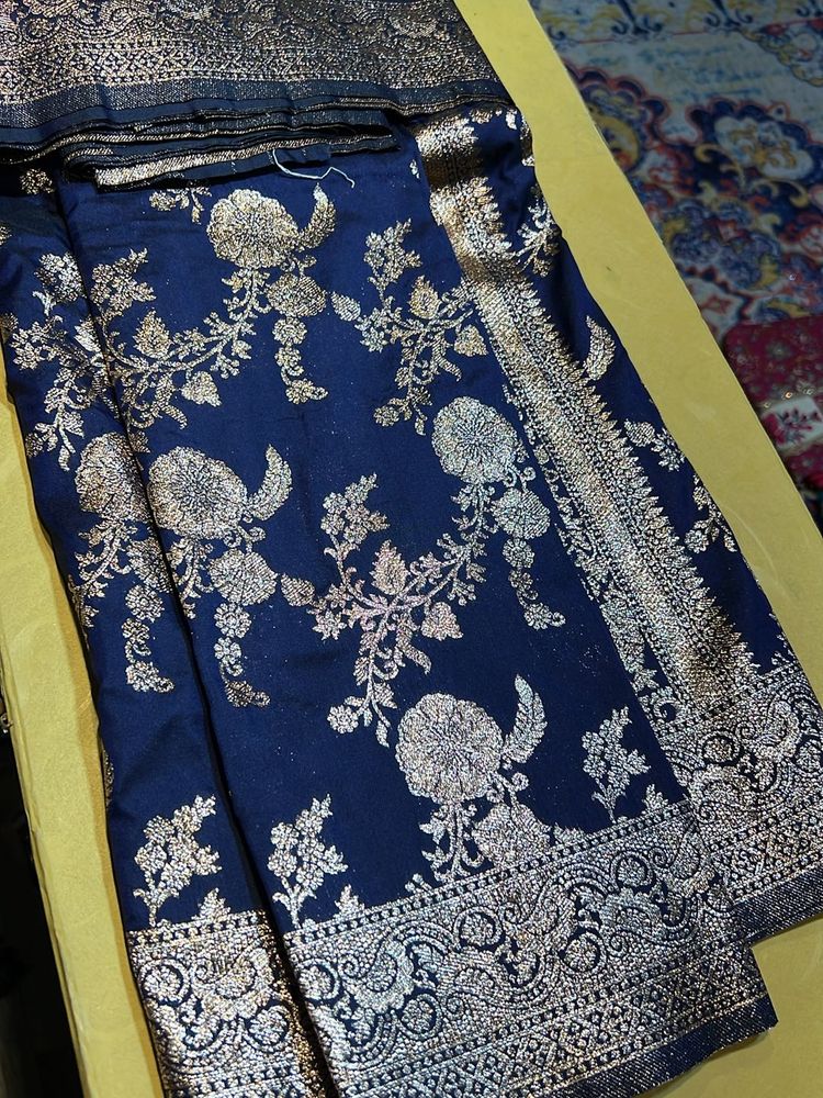 Elegant Blue &amp; Gold Banarasi Saree