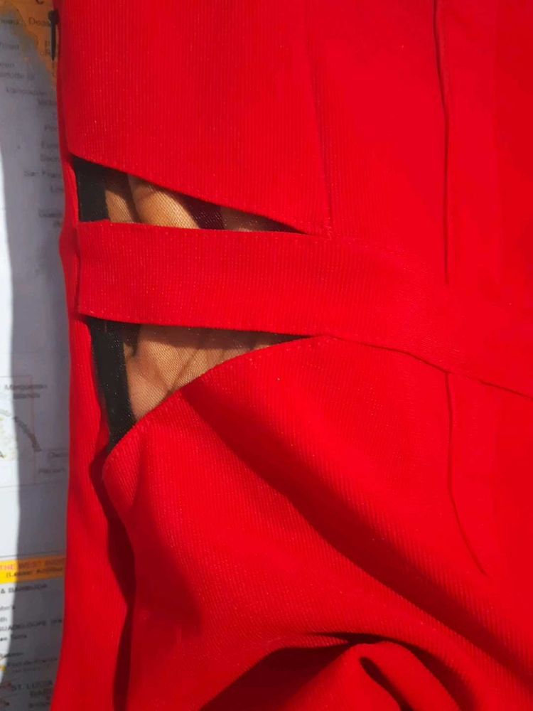 Bright Red Dress With Black Mesh