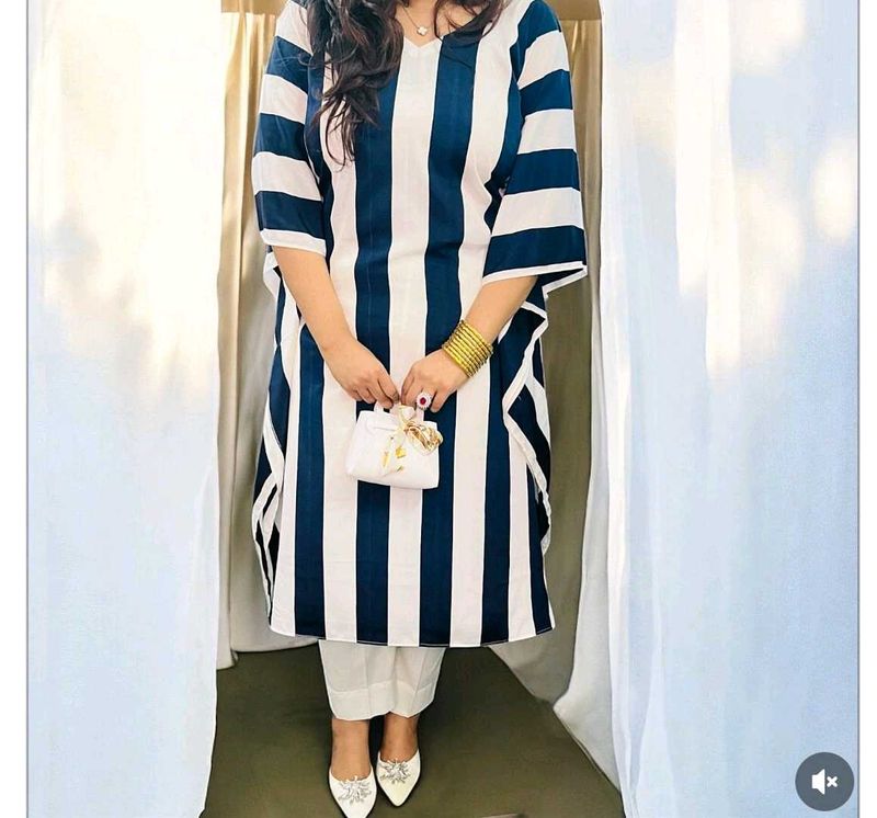 Striped Navy &amp; White Kaftan Kurta Set