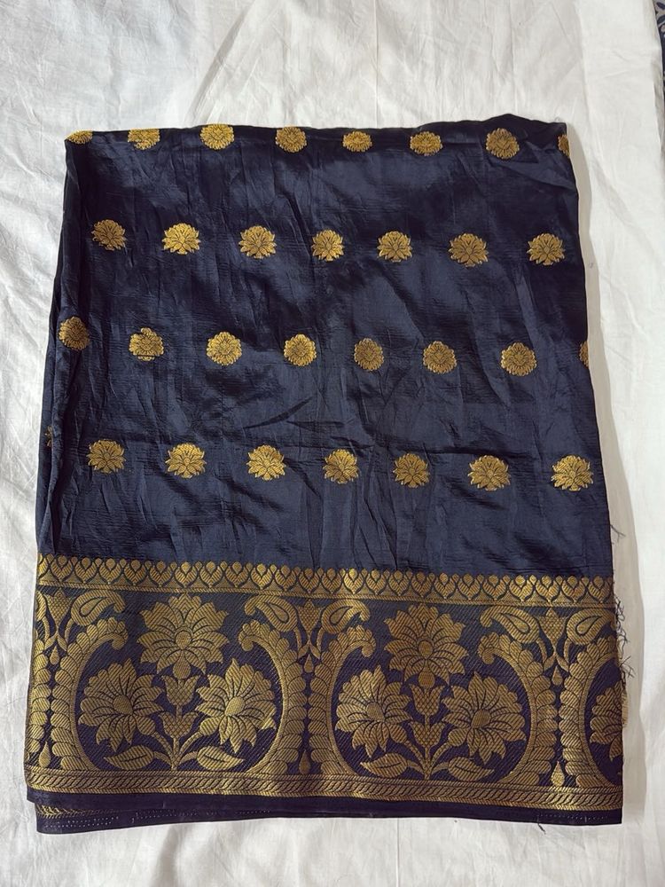 Black And Golden Banarasi Zari Work Fabric