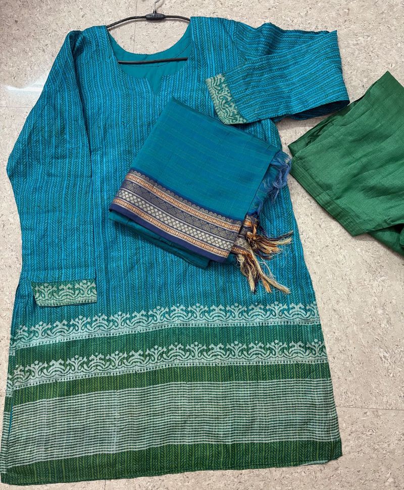 Chanderi Silk Kurta with Zari Work Dupatta &amp;salwar
