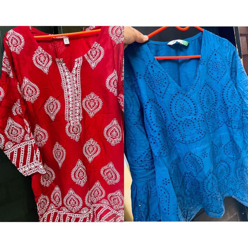 Beautiful Red Blue Kurti Combo