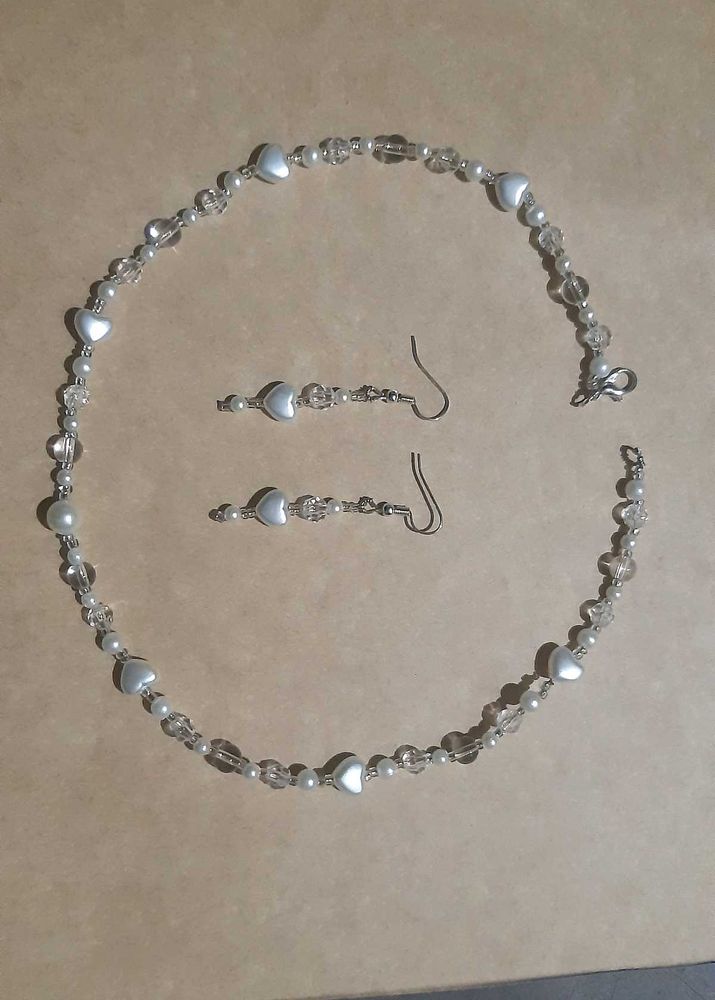 Heart &amp; Crystal Beaded Necklace Earring Set