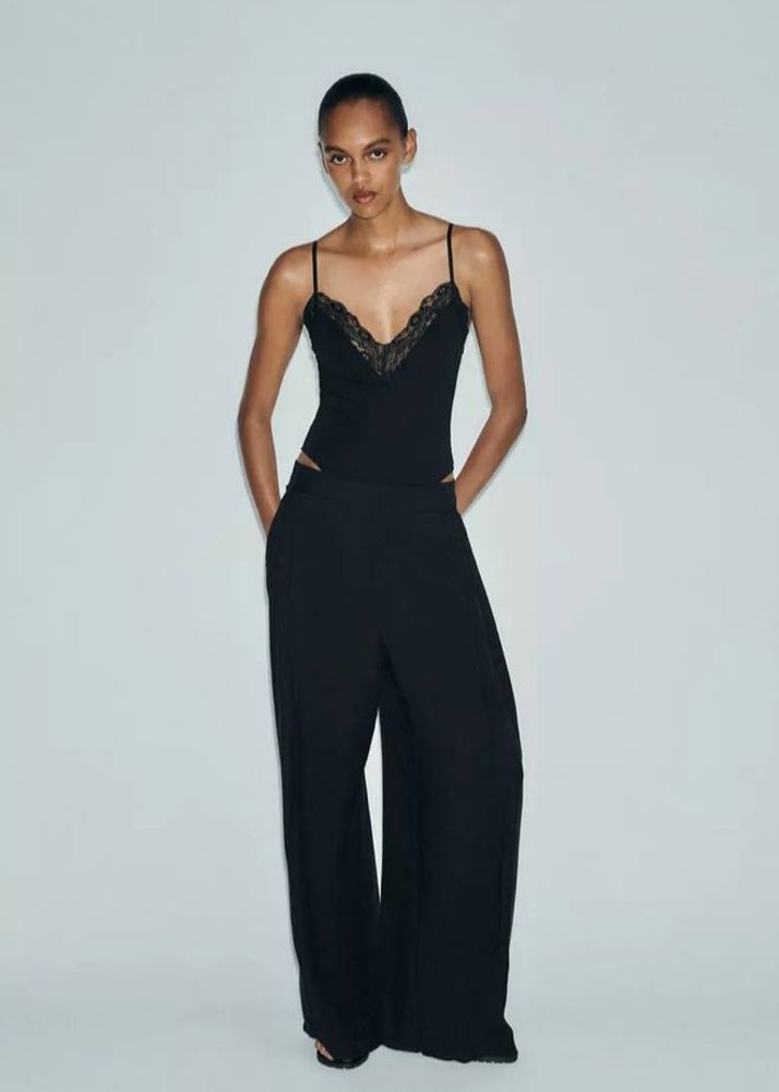 Black Lace Trim Bodysuit
