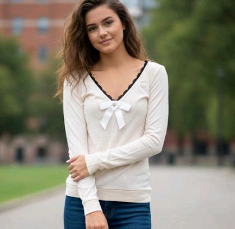 Cream Long Sleeve Top with lace detail
