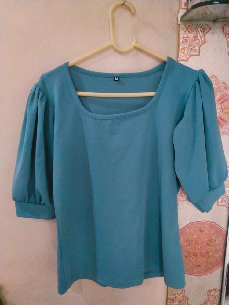Sleeves Square Neck Slim Top Polyester
