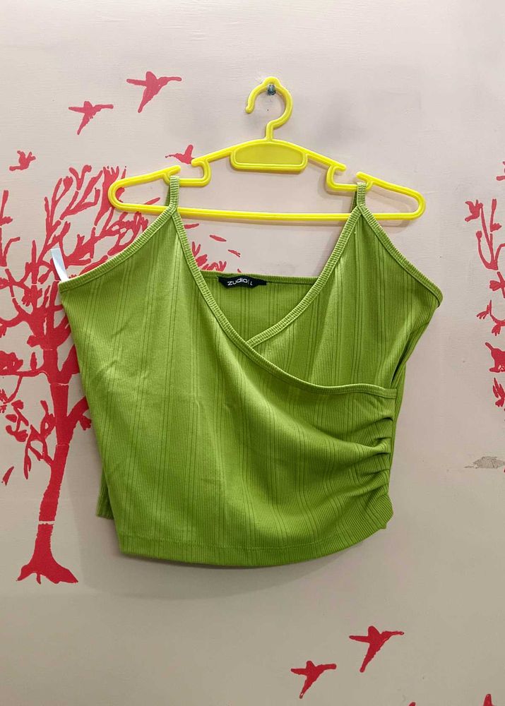 Green Wrap Crop Top