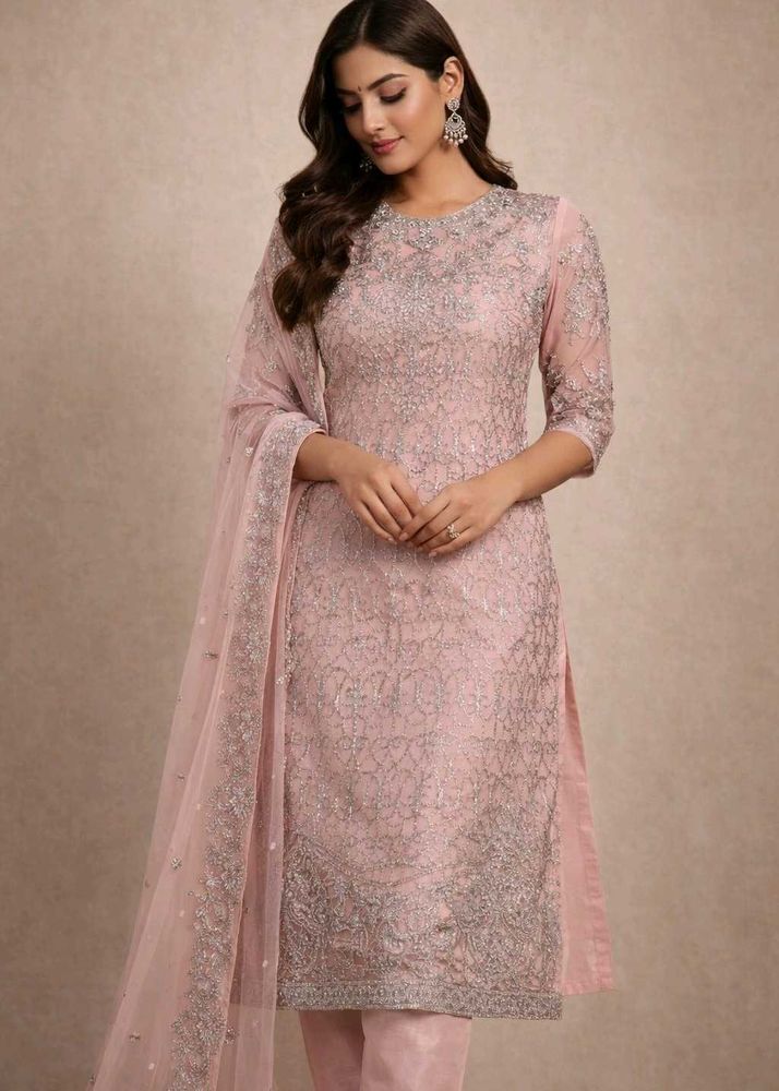 Elegant Pink Embroidered Kurta 3psc Set xxl