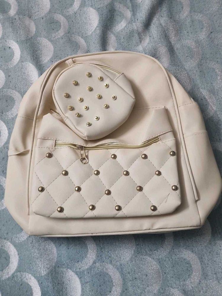 New Stylish Cream Bag with Pouch