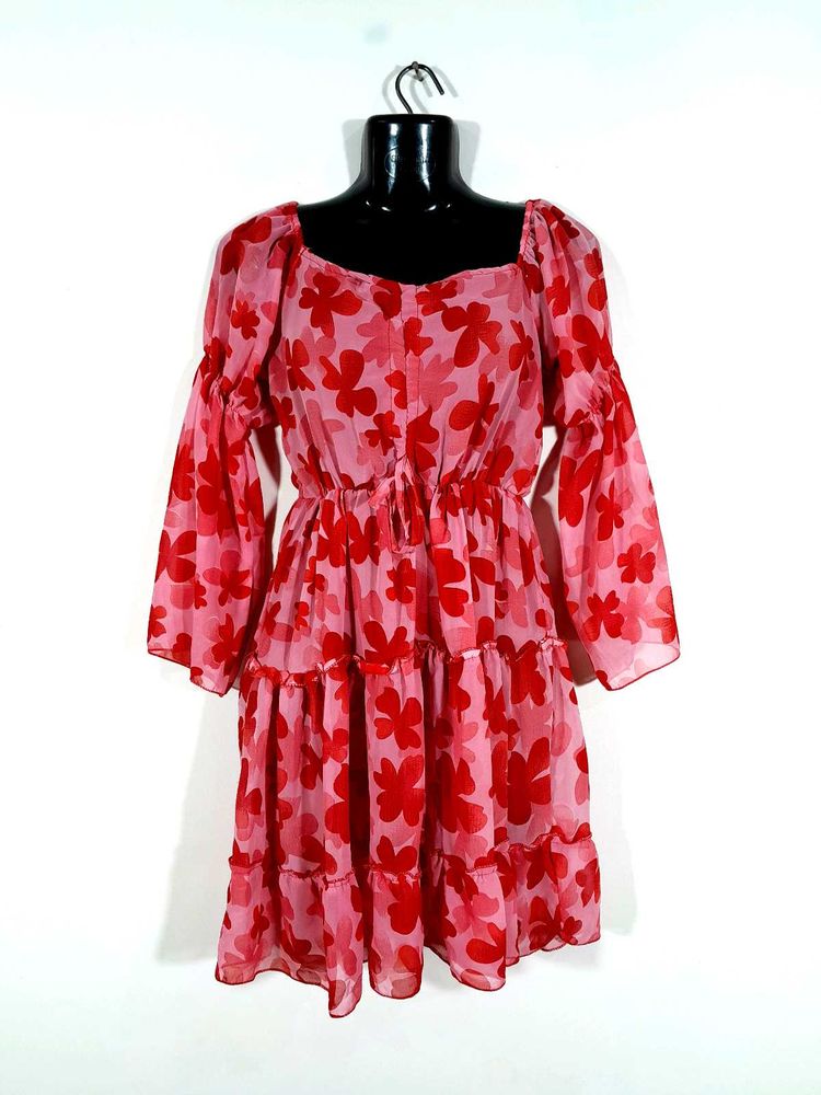 Pink &amp; Red Floral Tiered Dress