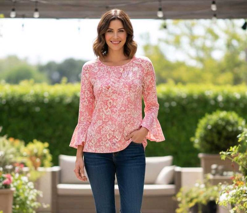 Floral Print Flared Sleeve Top