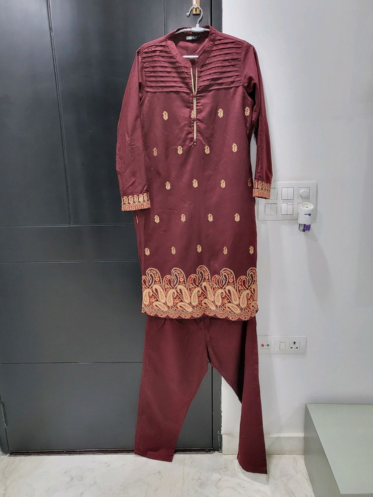 HK Maroon 2 Piece Kurta Pant Set