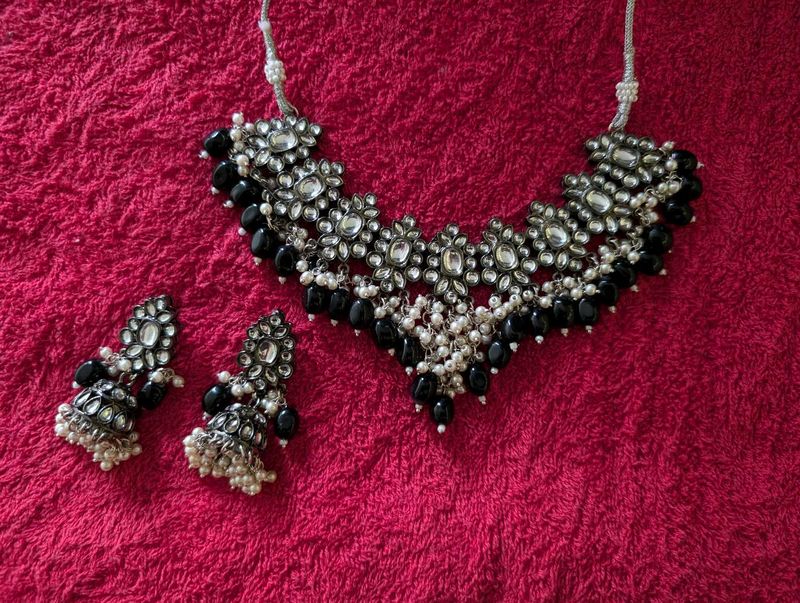 Necklace Earrings Set Black