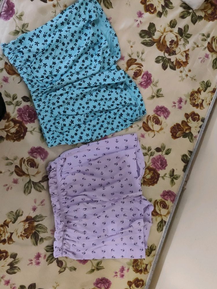 Women Blue 💙 And Lavender 🪻 Summer Cotton Shorts