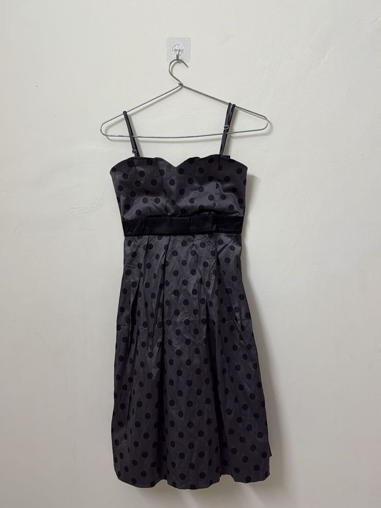 Beautiful Polka Dot Grey And Black Silk Dress