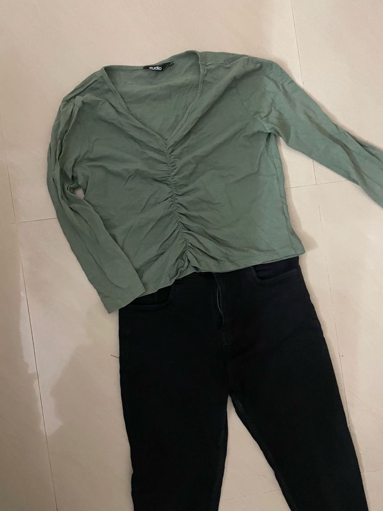 Olive Green Long Sleeve Top