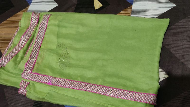 Beautiful Parrot Green Color Chiffon Saree