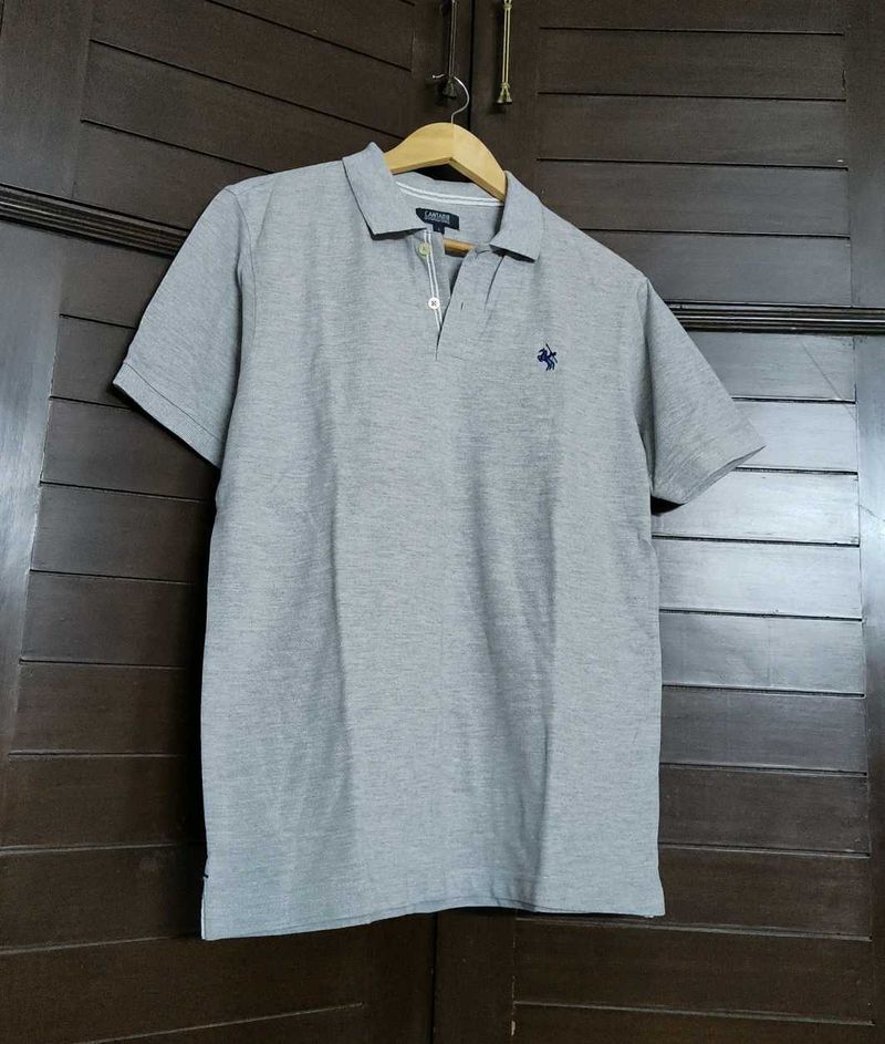Cantabil Men Grey Cotton Casual Polo Tshirt