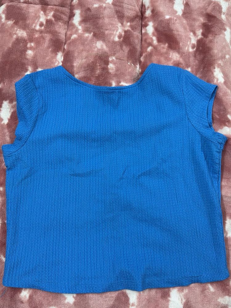 Blue Ribbed Knit Top