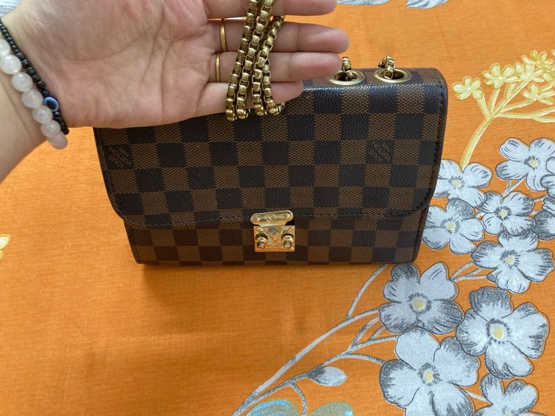 Brown Checked Crossbody Bag