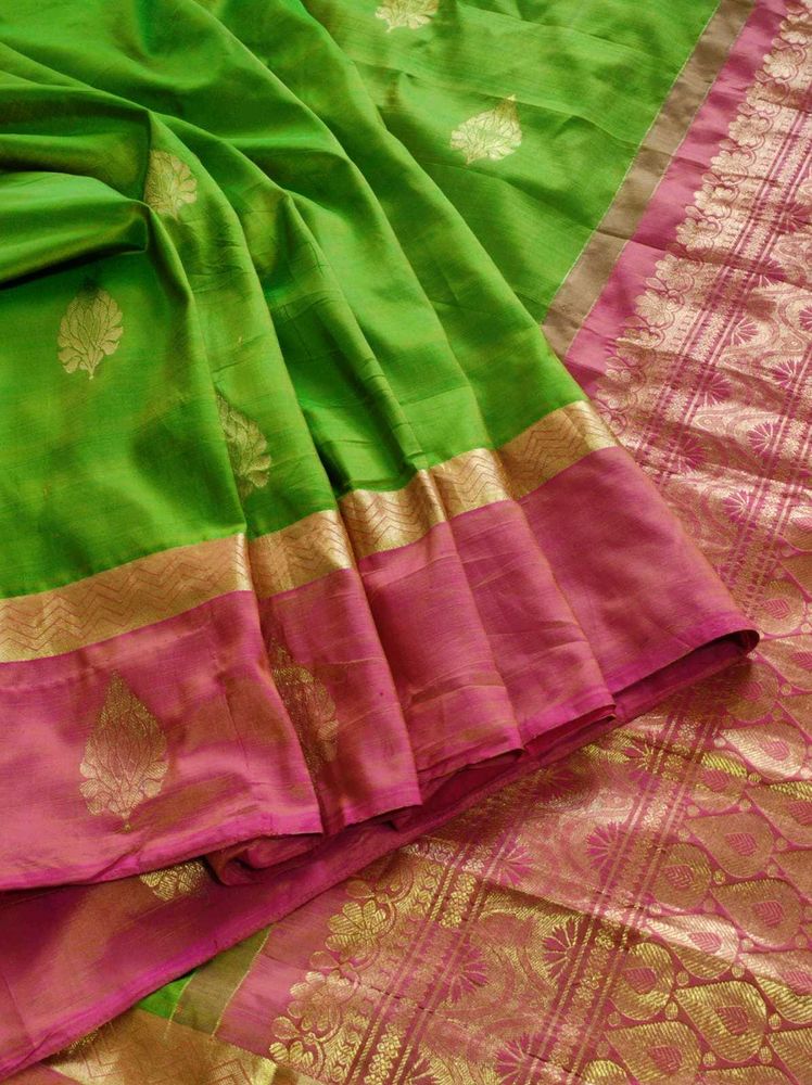 Green &amp; Pink korvai kanchipuram silk Saree