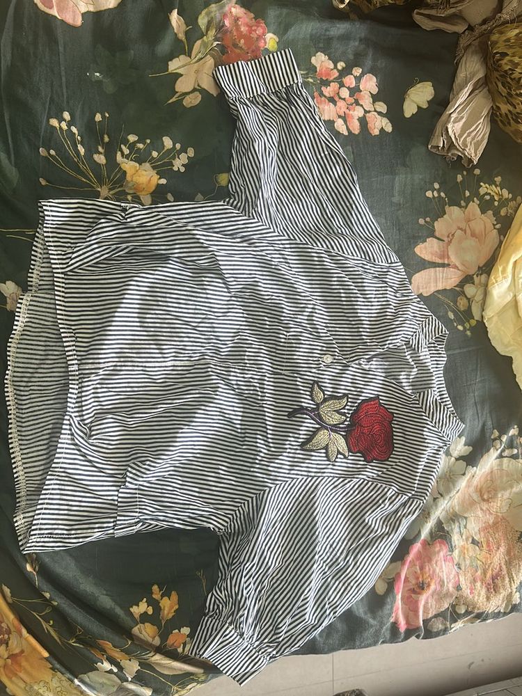 Strip Shirt with Rose Detail