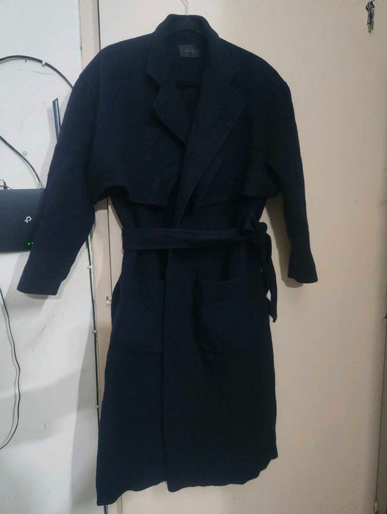 Elegant Navy Overlapping Trench Coat